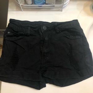 Black Ripped Jean Shorts.